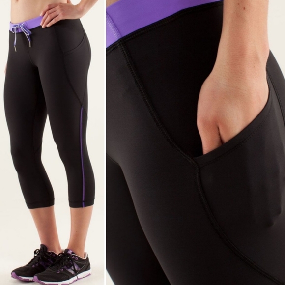 Lululemon Beach Runner Black Crop Tie Leggings 6 - Picture 2 of 13